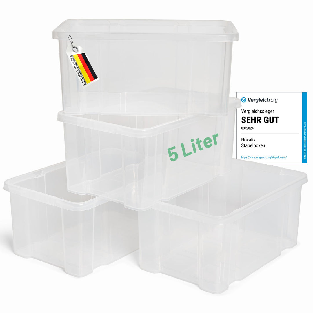 Novaliv 4x Aufbewahrungsboxen ohne Deckel 5L 30 x 19 x 14 cm transparente Nestbar stapelbare Storage