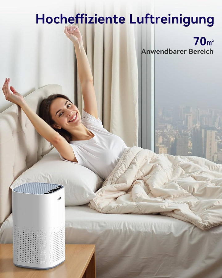 Luftreiniger für grosse Schlafzimmer bis zu 70 m² mit CADR 223 m³/h, leiser H13 HEPA-Luftreiniger mi