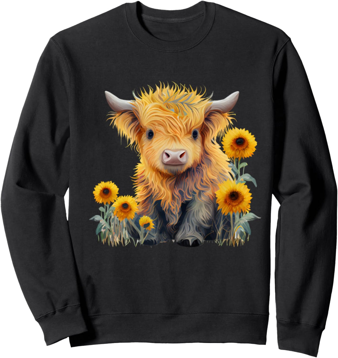 Cute Highland cow with sunflowers country Heifer Farm Farmer Sweatshirt