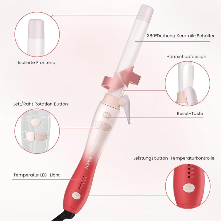 Lockenstab Automatisch Hair Curler with Klemme, Rotierend Curling Iron 1 Inch mit Tourmalin Keramik,
