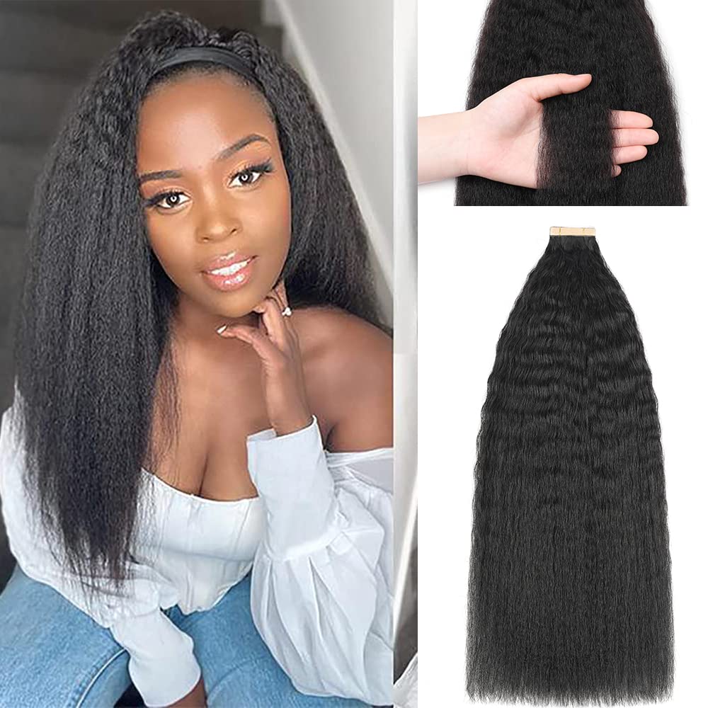 YDDM 16 Zoll Tape Extensions Echthaar 40 Stück 80g Schwarze Frauen Kinky Straight Tape In HaarverläN