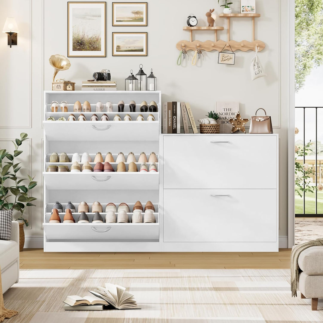 FirFurd Schuhschrank weiss mit Schuhkipper für 12-24 Parre, Schuhregal platzsparend für Schuhaufbewa