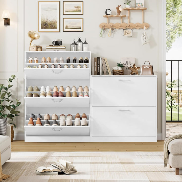 FirFurd Schuhschrank weiss mit Schuhkipper für 12-24 Parre, Schuhregal platzsparend für Schuhaufbewa