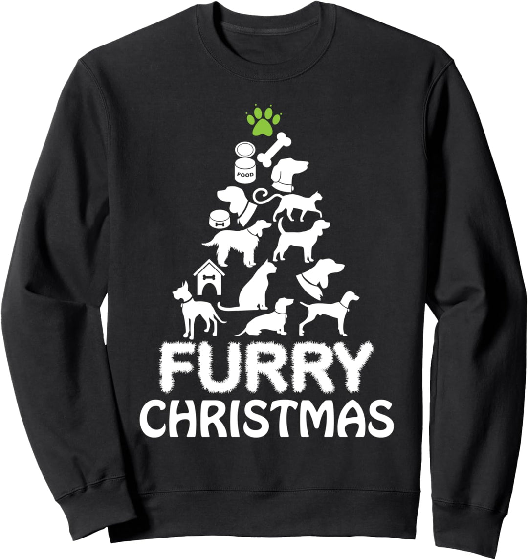 Furry Christmas, Dogs & Cats Christmas Tree, Cool Christmas Sweatshirt