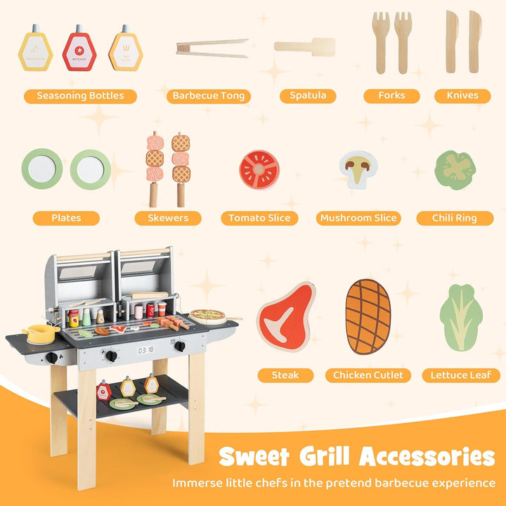 FANTASK Kindergrill Spielzeug, Barbecue Grill mit Grillbesteck & Spiel-Lebensmitteln, Matschküche mi