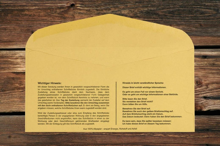 Innere Postzustellungs-hülle mit Einsteckschlitz für förmliche Zustellungen/Nassklebend mit Fenster/