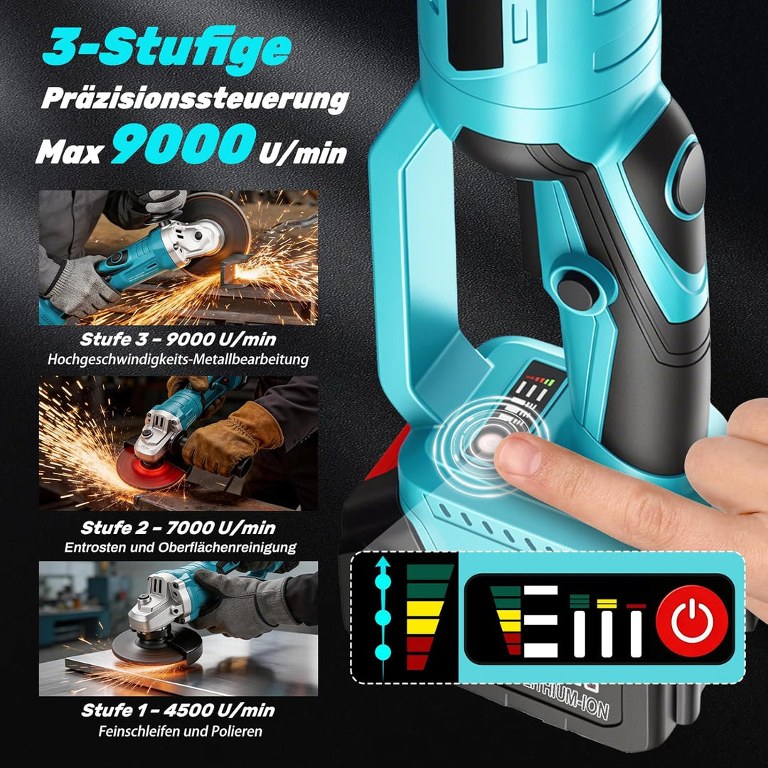Yofuly Akku Winkelschleifer fur Maa-kita 18V Batterie, Akku Flex mit 2 * 4.0Ah Batterie, 180°Drehbar