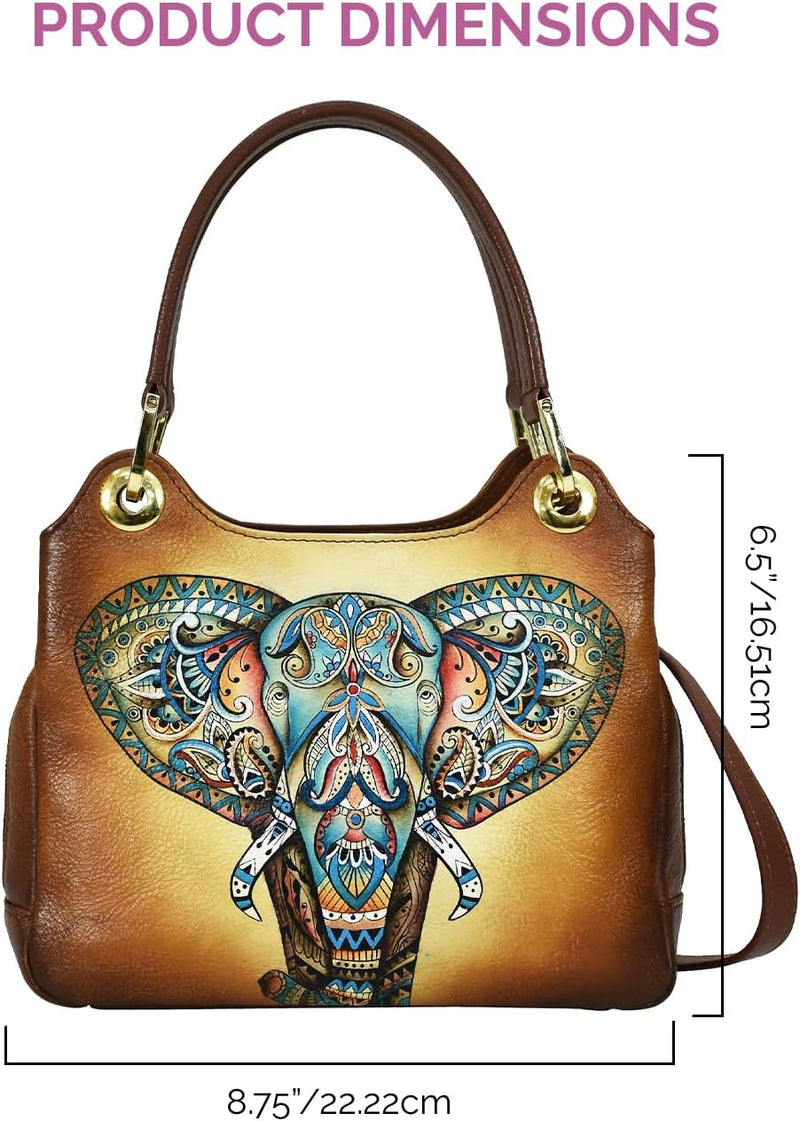 Anuschka Handbemalte Hobo aus Echtleder mit Kettenriemen Elephant Mandala, Elephant Mandala