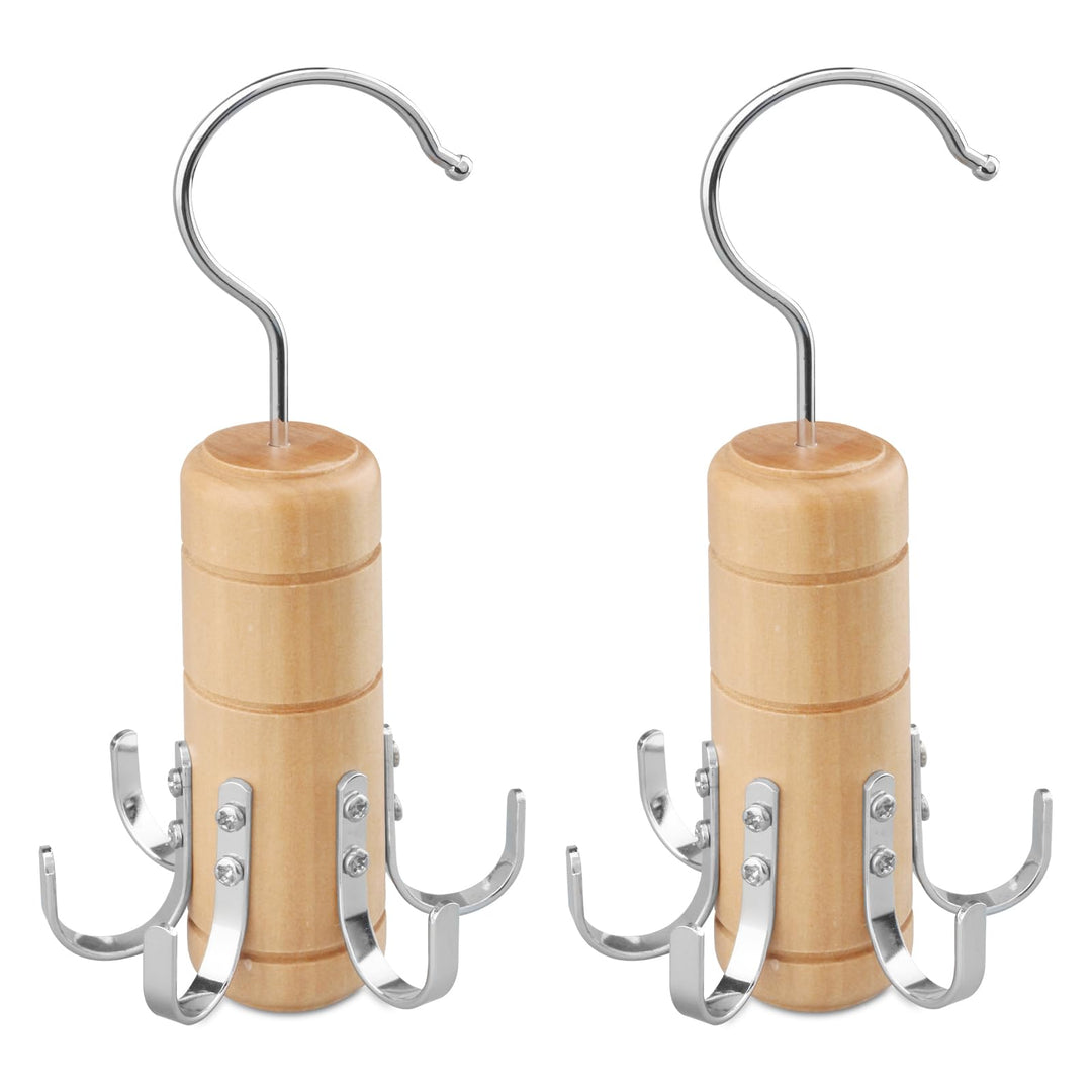 LMSAWK Kleiderbügel aus Holz für Gürtel, Organizer für Krawattenschränke, 6er Haken, 360° Drehung (H