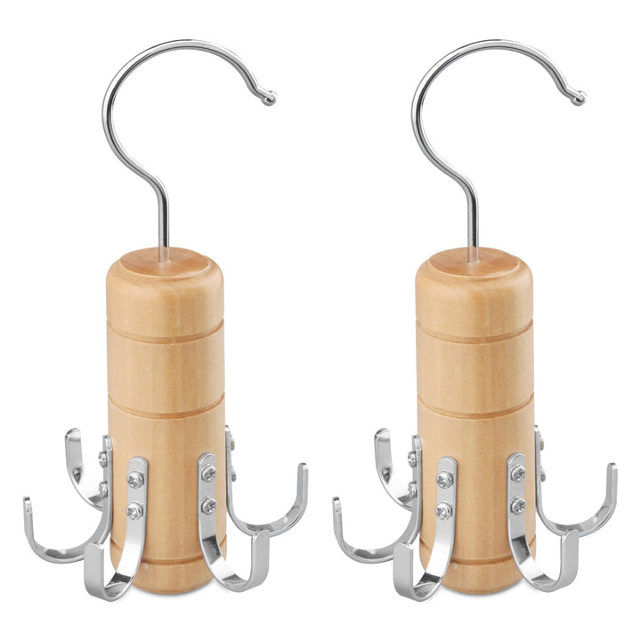 LMSAWK Kleiderbügel aus Holz für Gürtel, Organizer für Krawattenschränke, 6er Haken, 360° Drehung (H