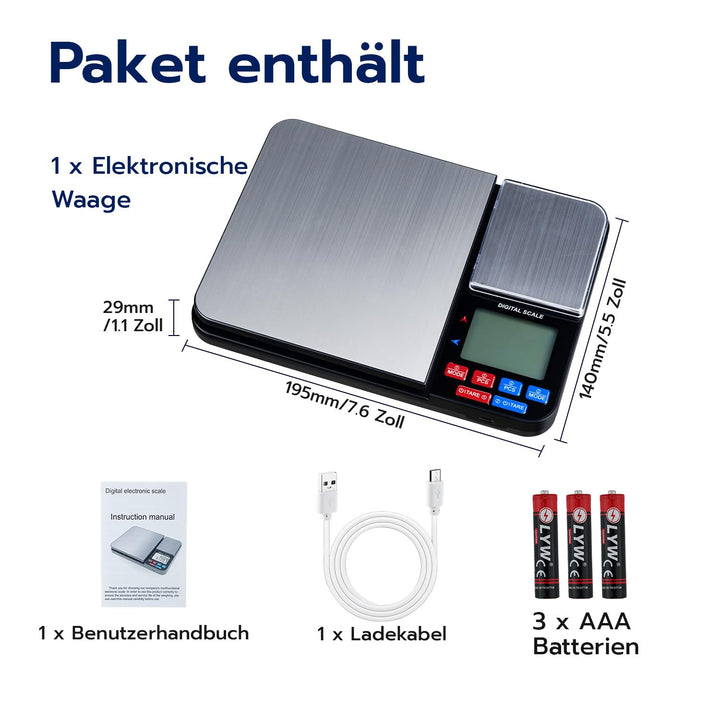 Mcbazel Digitale Küchenwaage mit Doppelplattform, Wiederaufladbare Präzisionswaage 10kg/1g & 500g/0.