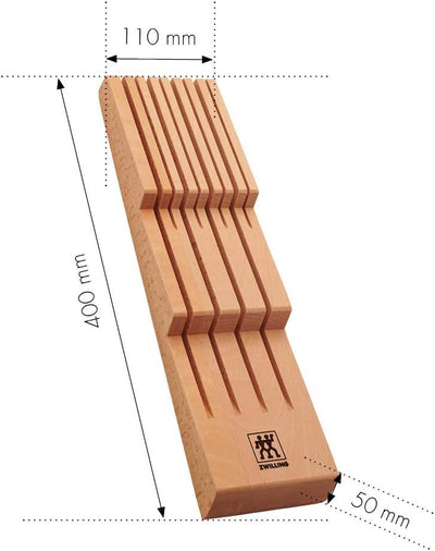 ZWILLING Messerhalter für Schubladen, Schubladen-Einsatz, Für 8 Messer, 41 x 10,8 x 4,8 cm, Holz Für