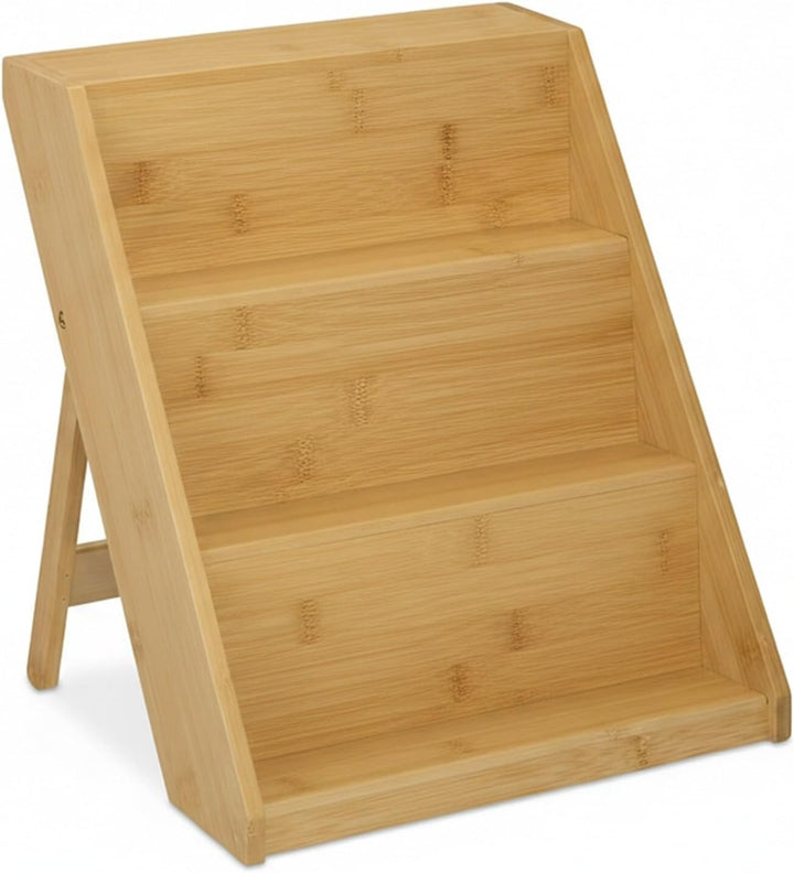 Relaxdays Gewürzregal, Bambus, H x B x T: 29,5 x 30 x 26 cm, 3 Etagen, Gewürztreppe stehend, Gewürza