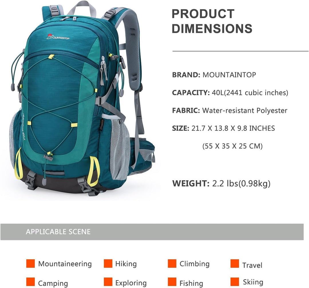 MOUNTAINTOP 40L Wanderrucksack Herren Damen Trekkingrucksack Outdoor Rucksäcke mit Regenhülle für Ca