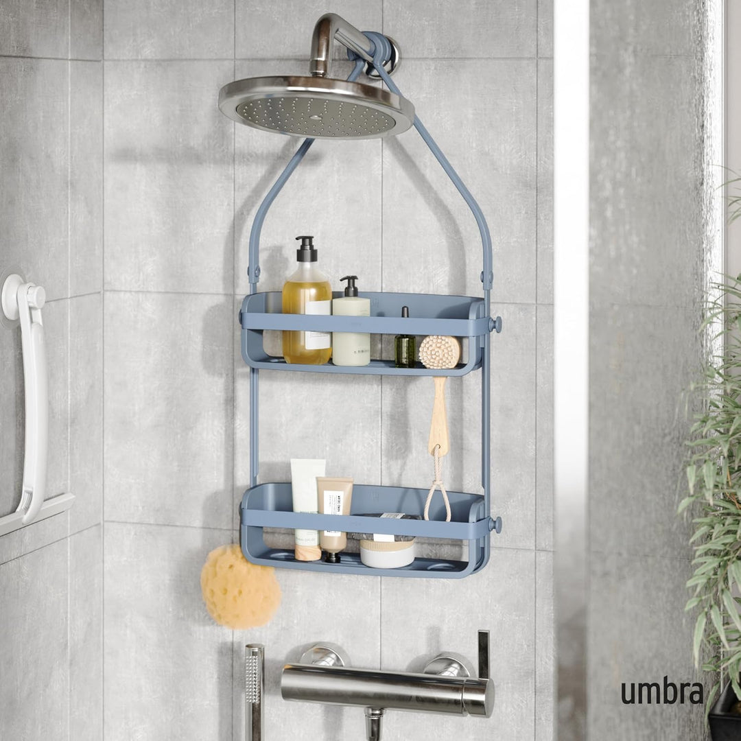 Umbra Flex Hängende Duschablage mit 2 Ablagen, Badewannenablage und Bad-Organizer, Schieferblau, Sch