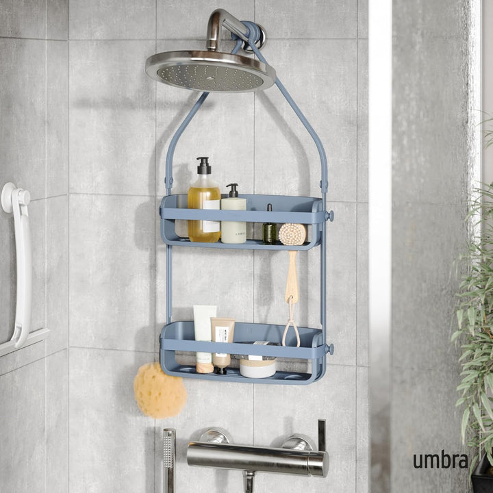 Umbra Flex Hängende Duschablage mit 2 Ablagen, Badewannenablage und Bad-Organizer, Schieferblau, Sch