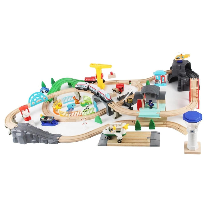 Bandits & Angels Holzeisenbahn-Set Transportthema 100 Teile ab 3 Jahren für Jungen und Mädchen – Hol