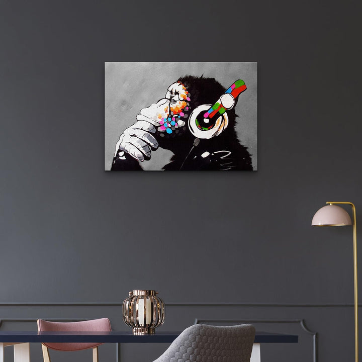 Giallobus - Gemälde - Banksy - - Standardleinwand - 100x70-02 - DJ Affe - Bereit zum Aufhängen - Mod