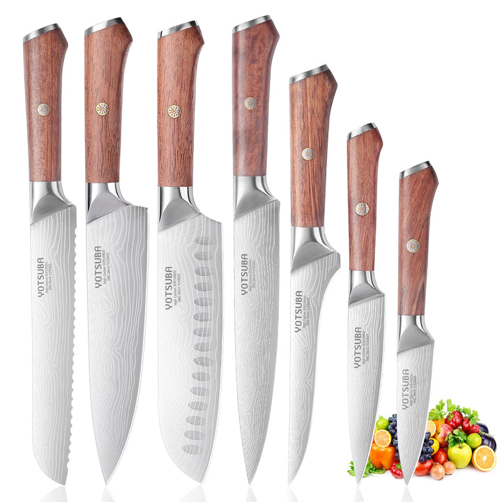 YOTSUBA Messerset Scharfes Küchenmesser Set aus hochwertigem Carbon Edelstahl Profi Kochmesser Set 7