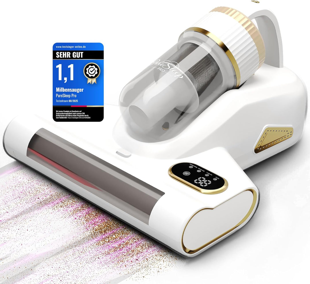 Milbensauger für Matratzen UV-Licht 99,9% Milbenentfernung 10.000Pa Kabellos, 3500 mAh Akku, Warmluf