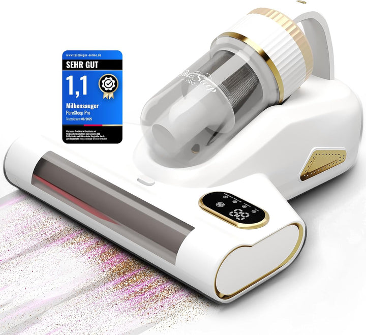 Milbensauger für Matratzen UV-Licht 99,9% Milbenentfernung 10.000Pa Kabellos, 3500 mAh Akku, Warmluf