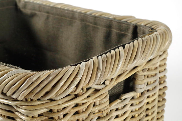 Kobolo Kaminholzkorb Holztrage für Kaminholz - Rattan Kubu grau - Textileinsatz, Grau