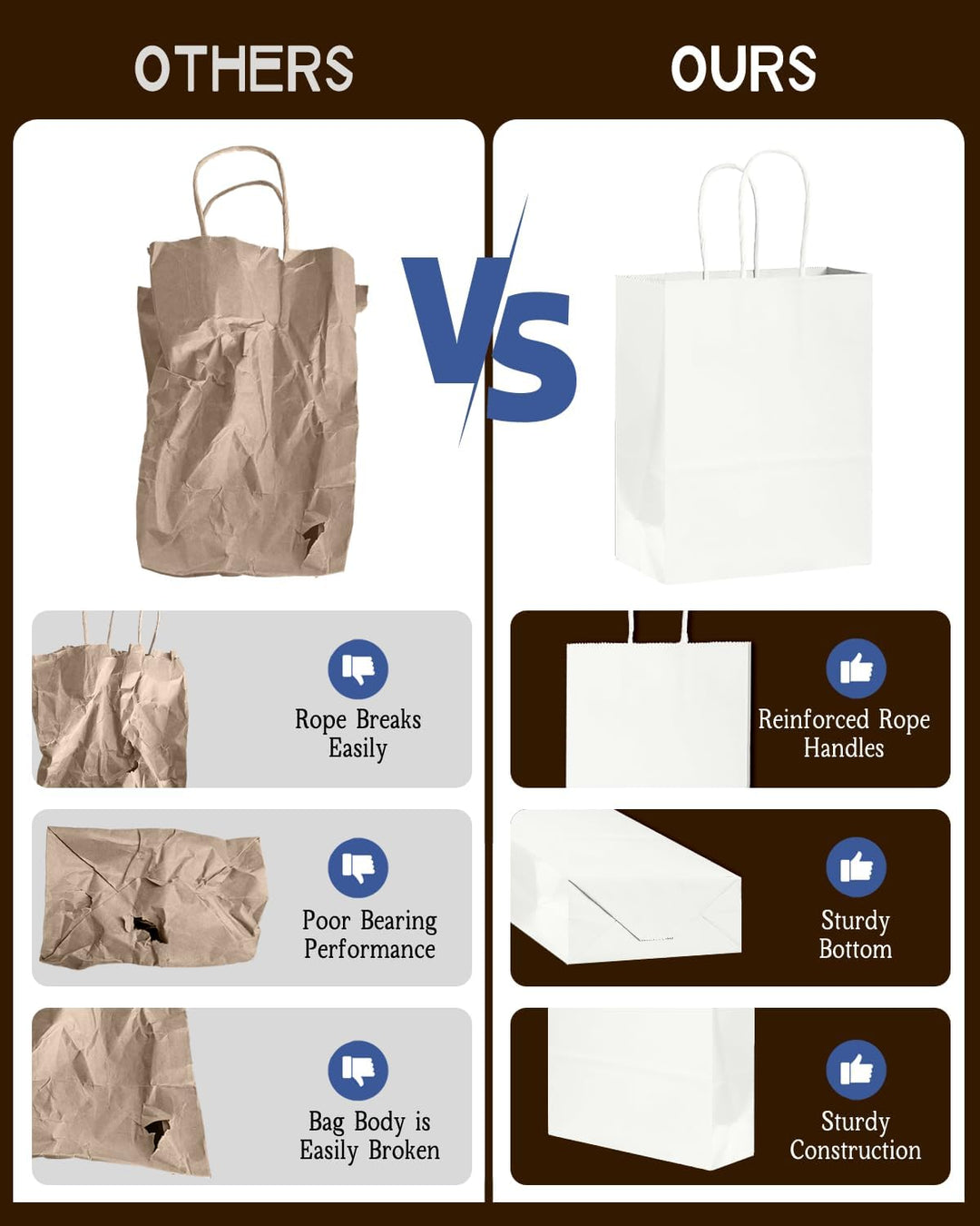 Gcardist 600 Stück Weiss Geschenk Taschen mit Griffen Bulk 8.3"x6"x3.15" Zoll kleine Grösse Kraftpap