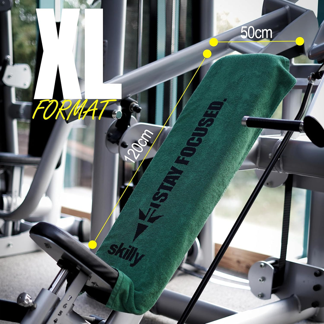 skilly Fitness Handtuch aus Baumwolle, 120x50cm mit Antirutsch-Funktion für das Training an Fitnessg
