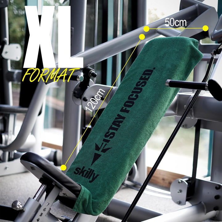 skilly Fitness Handtuch aus Baumwolle, 120x50cm mit Antirutsch-Funktion für das Training an Fitnessg
