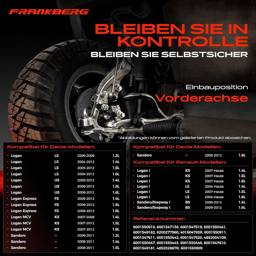 Frankberg 8x Axialgelenk+ Koppelstange+ Spurstangenkopf+ Traggelenk Vorderachse Kompatibel mit Logan