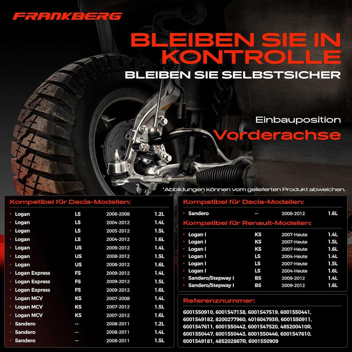 Frankberg 8x Axialgelenk+ Koppelstange+ Spurstangenkopf+ Traggelenk Vorderachse Kompatibel mit Logan
