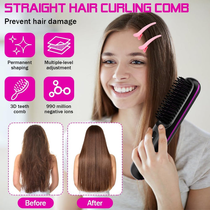 Stylingbürste für Kurze Haare, Haarbürste Elektrisch, Tragbare Glättbürste Kabellos mit LED-Anzeige,