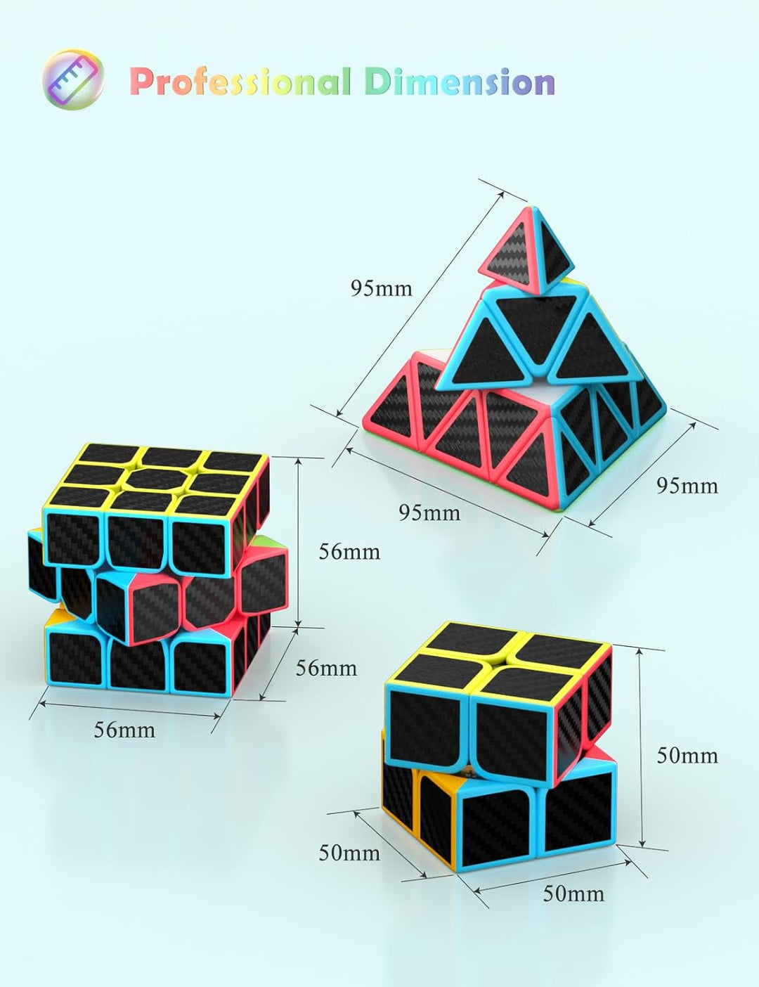 Roxenda Zauberwürfel Set, Original Speed Cube Set mit 2x2 3x3 Pyramide Speedcube, Einfaches Drehen &