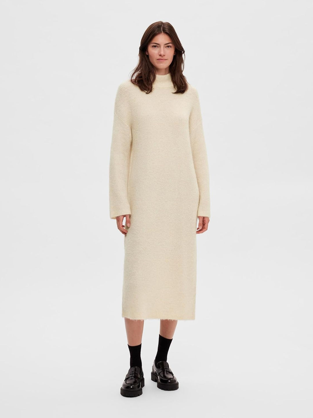 SELECTED FEMME Damen Slfmaline Ls Knit Dress High Neck Noos Strickkleid XL Beige, XL Beige