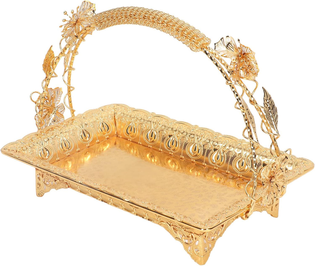 Cocoarm Vintage-Gold-Serviertablett, Kaffeetablett, Dekoratives Tablett aus Zinklegierung mit Griff