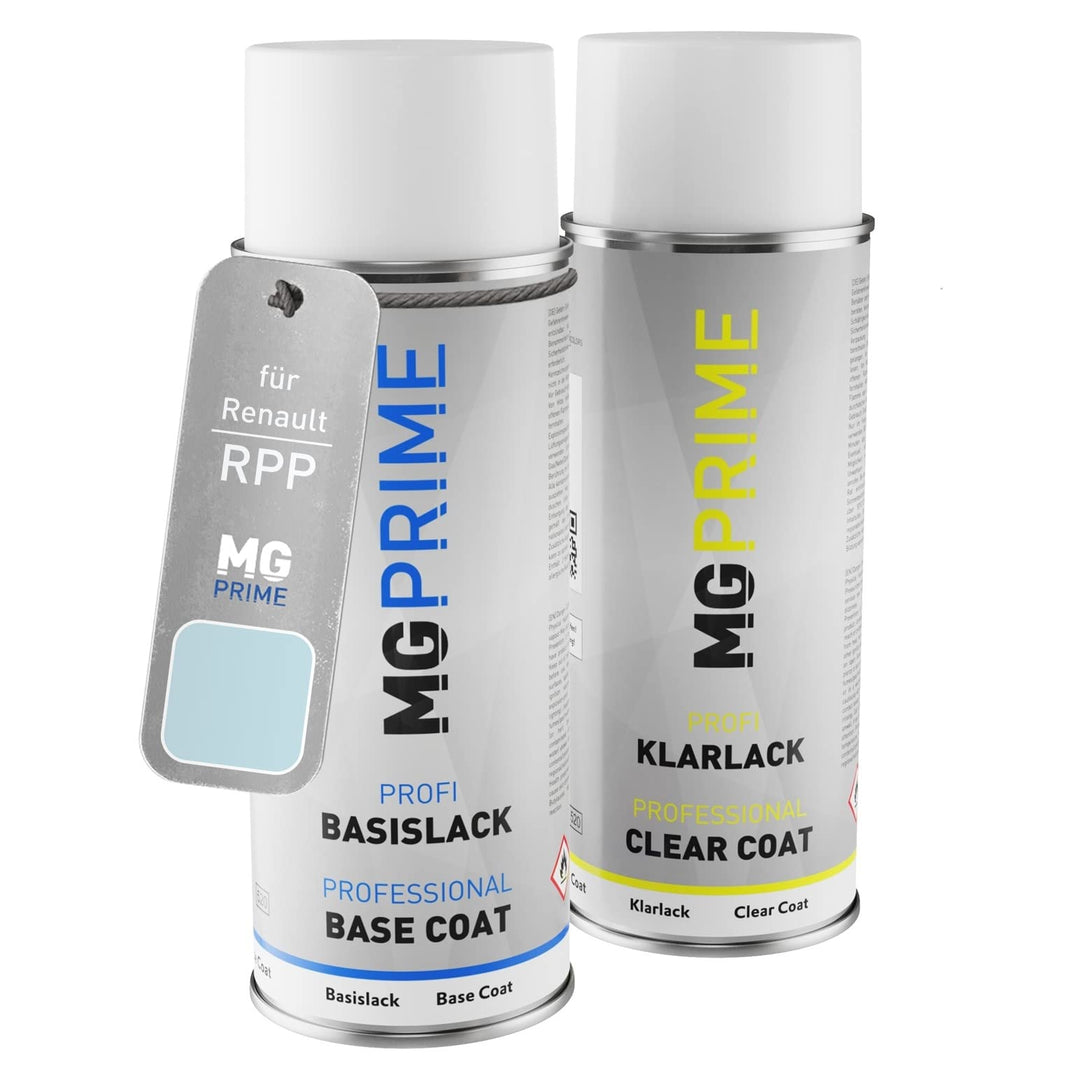 MG PRIME Autolack Sprühdosen Set für Renault RPP Bleu Dragee/Pastell-Blau Basislack Klarlack Spraydo