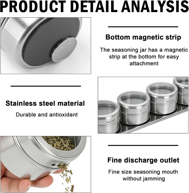 PORFOYO Gewürzdosen Magnetisch, 12 Stück 100 Ml Gewürze Spice Jars Magnetisch, Edelstahl Gewürzbehäl