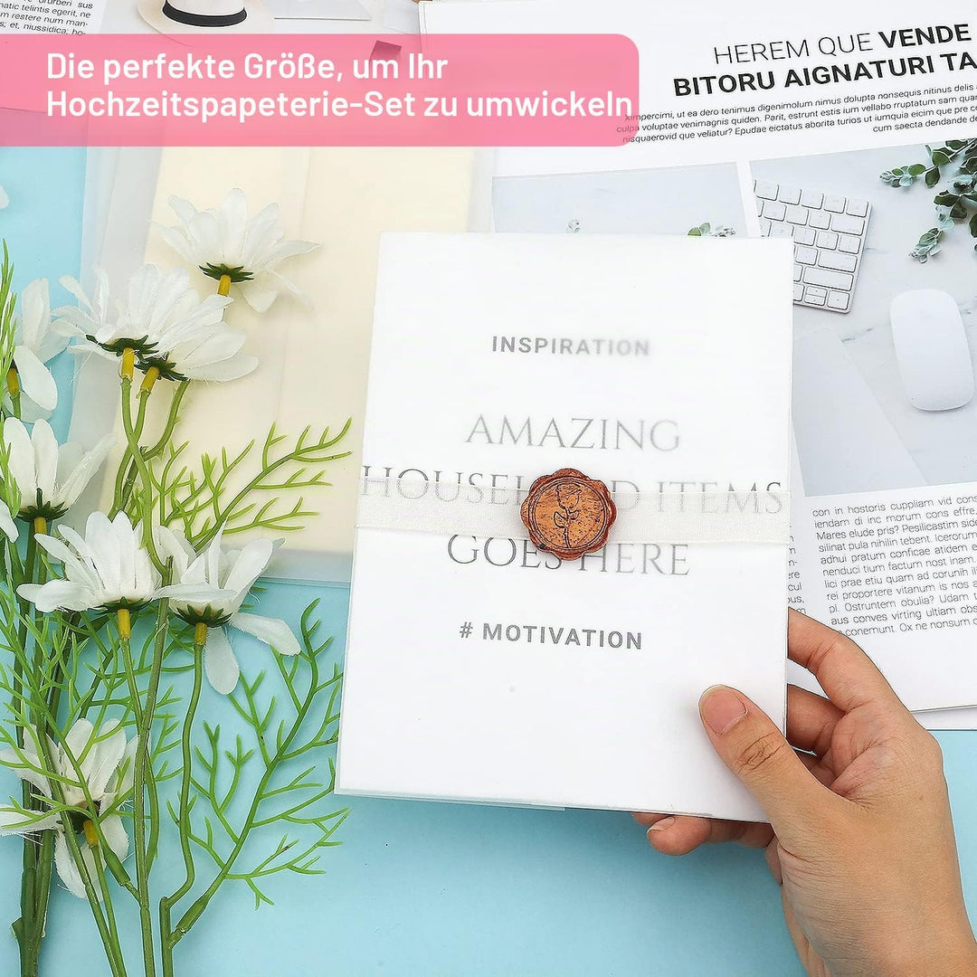 55 Stück Pergamenthüllen für Einladungen im Format 13x18cm, Vorgefaltet Vellum Jacket Durchscheinend
