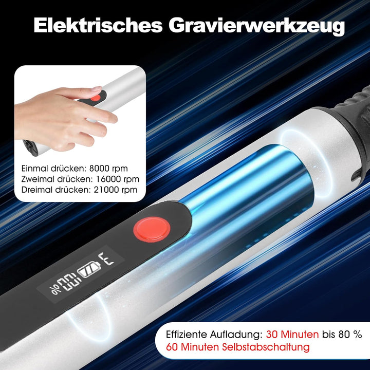 Elektrische Gravierstift Kit, Multifunktionaler Mini Graveur Gravurwerkzeug mit 3 Gängen und 21000 r