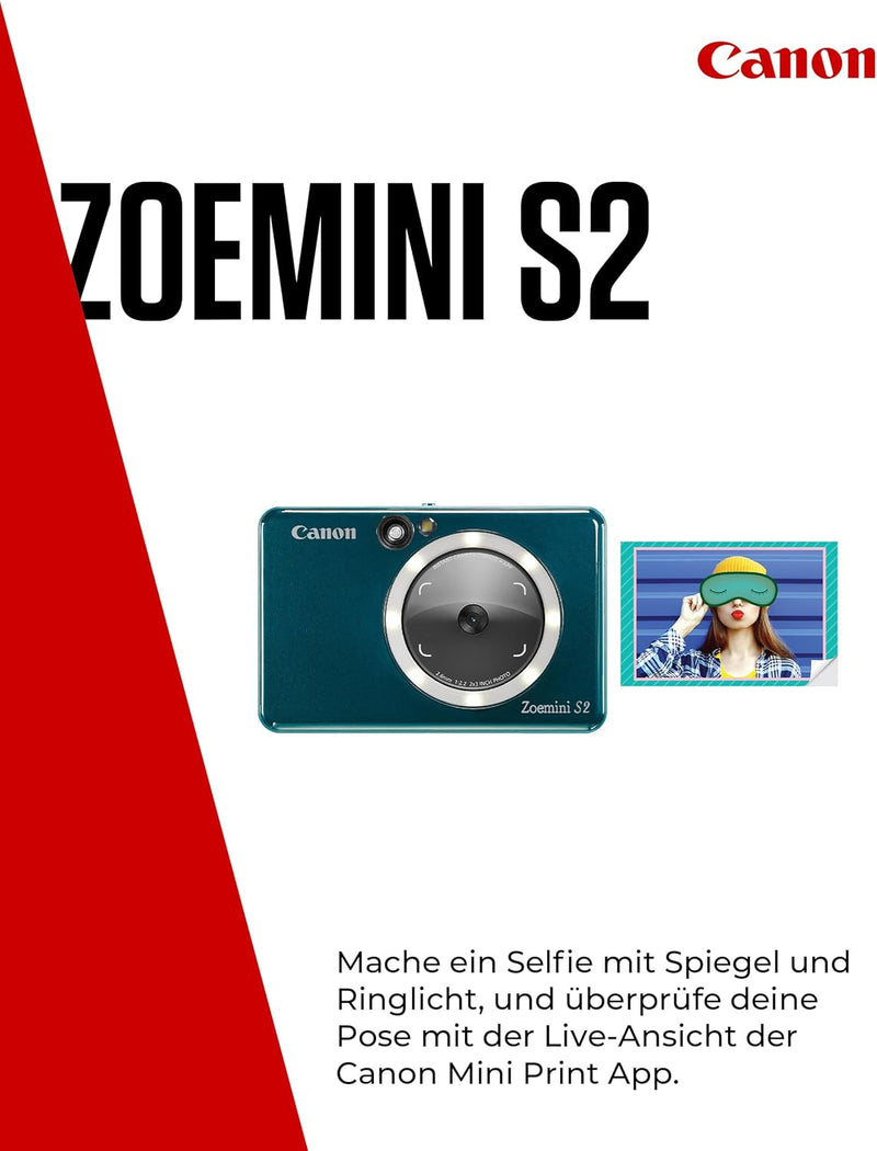 Canon Zoemini S2 Mini Sofortbildkamera + Fotodrucker mobil tragbar unterwegs Hosentasche (Fotodruck