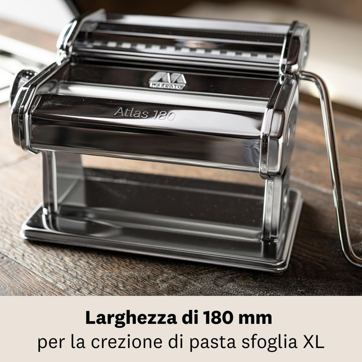 Marcato Atlas 180+ Premium Nudelmaschine aus eloxiertem Aluminium mit 4 Formaten | Lasagne, Fettucci