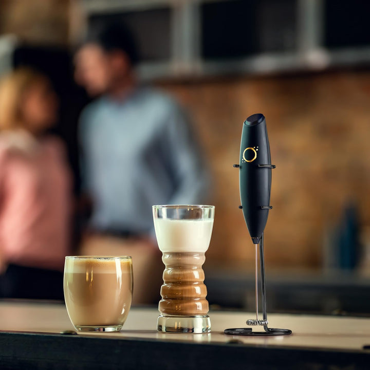 Milchaufschäumer Mattschwarz – Kaffee-Aufschäumer Handheld mit elektrischem Schneebesen – 19000 U/mi