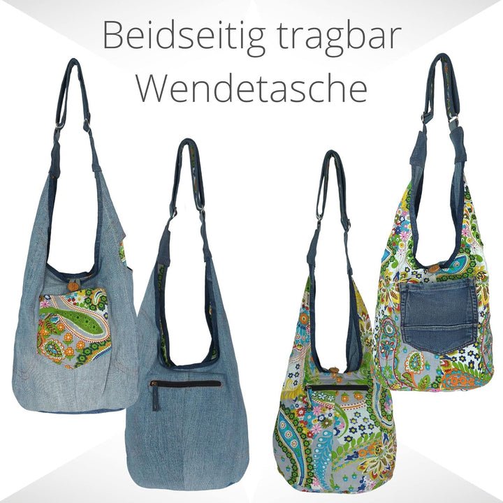 Sunsa Damen nachhaltig Hobo Tasche, Umhängetasche aus recycelte Jeans & Baumwolle. Boho Crossbody Ba