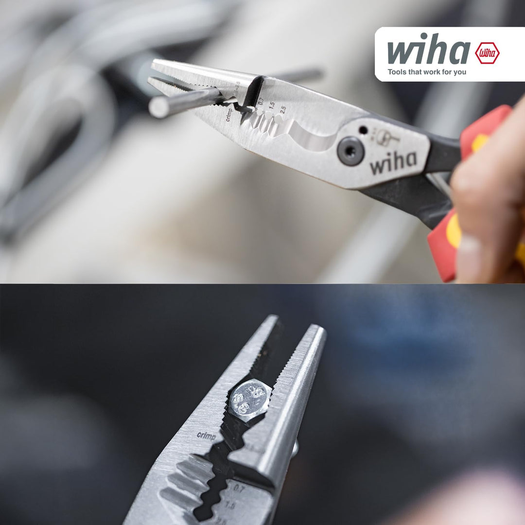 Wiha Multifunktionszange für Elektriker 8in1 I Crimpen, Abisolieren, Schneiden, Greifen, Entgraten,