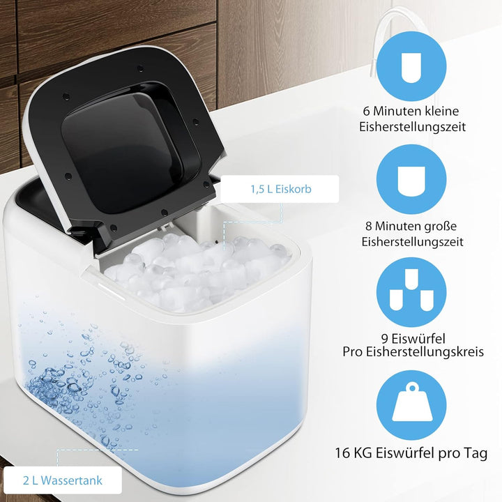 GOPLUS Eiswürfelmaschine von 15 kg/24H, Eiswürfelbereiter mit 2 Würfelgrössen, 2L Wassertank, Selbst