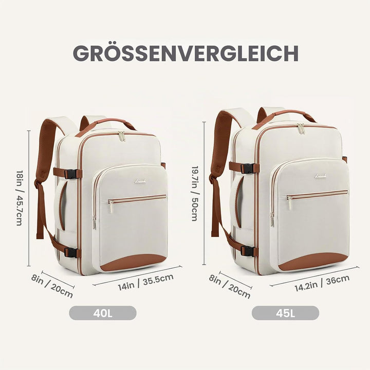 LOVEVOOK Handgepäck Rucksack, 45L Gross Reiserucksack Damen Flugzeug Koffer Travel Backpack, Wasserd