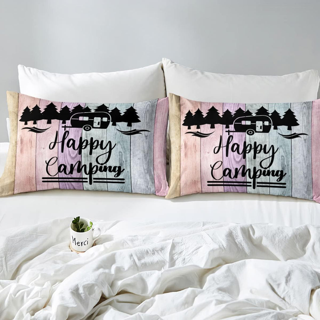 Happy Camping Bettbezug, 2-teilig 135 x 200 cm für Jungen Kinder Teenager Erwachsene Camper-Bettwäsc