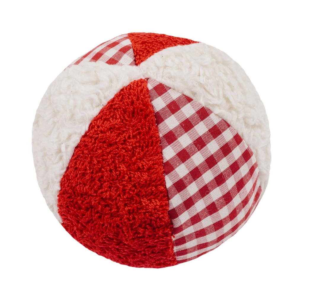 Efie Rassel Ball klein – Babyspielzeug aus Bio-Baumwolle, rot - weiss, weicher Babyball mit Rassel,