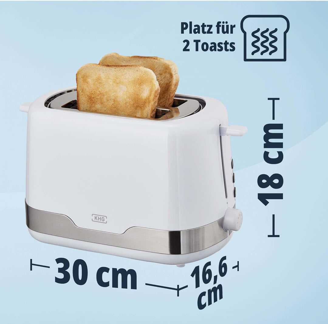 KHG Toaster TO-857 WE2 | Toaster 2 Scheiben mit Brötchenaufsatz | 7 Bräunungsstufen mit Bräunungskon