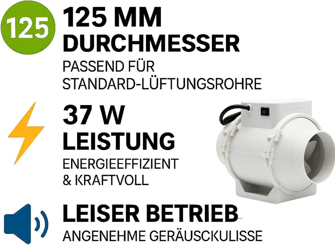 Weedness Grow Abluft 2-stufig 220-280 m³/h 125 mm Anschluss - Lüfter Zu & Ventilator Rohrventilator